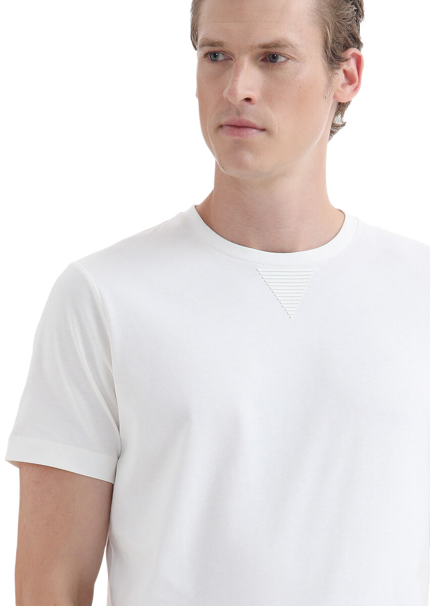 Ecru Plain Crew Neck 100% Cotton T-Shirt - 3