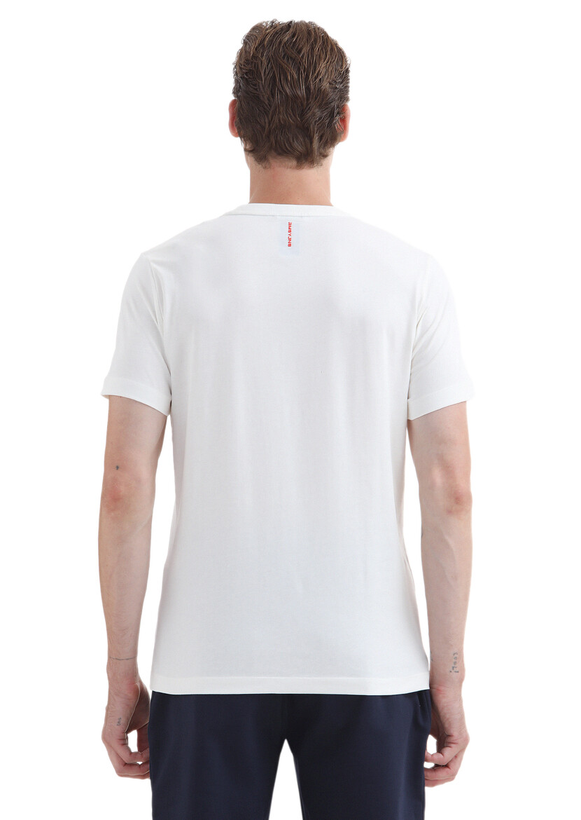 Ecru Plain Crew Neck 100% Cotton T-Shirt - 5