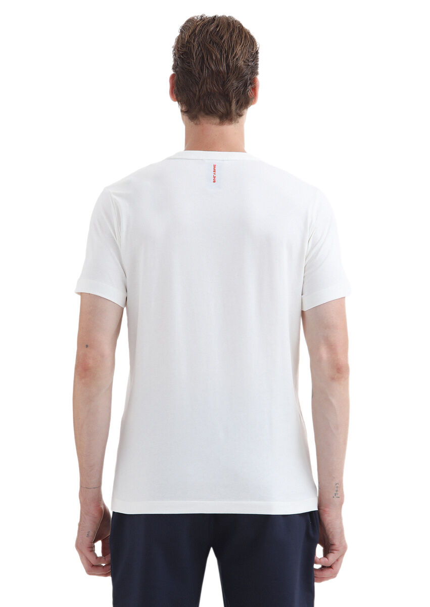 Ecru Plain Crew Neck 100% Cotton T-Shirt - 5