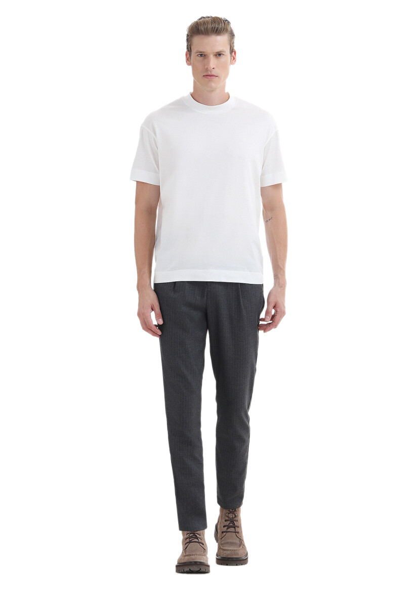 Ecru Plain Crew Neck 100% Cotton T-Shirt 