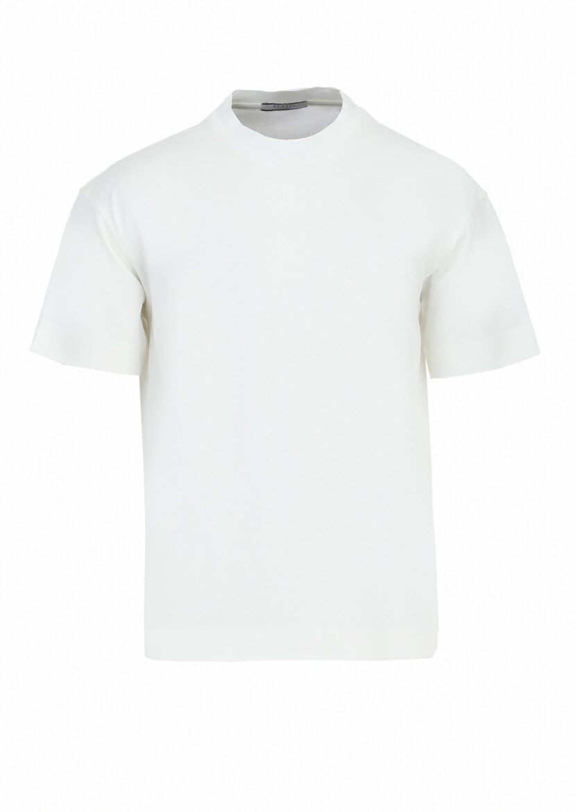 Ecru Plain Crew Neck 100% Cotton T-Shirt - 7