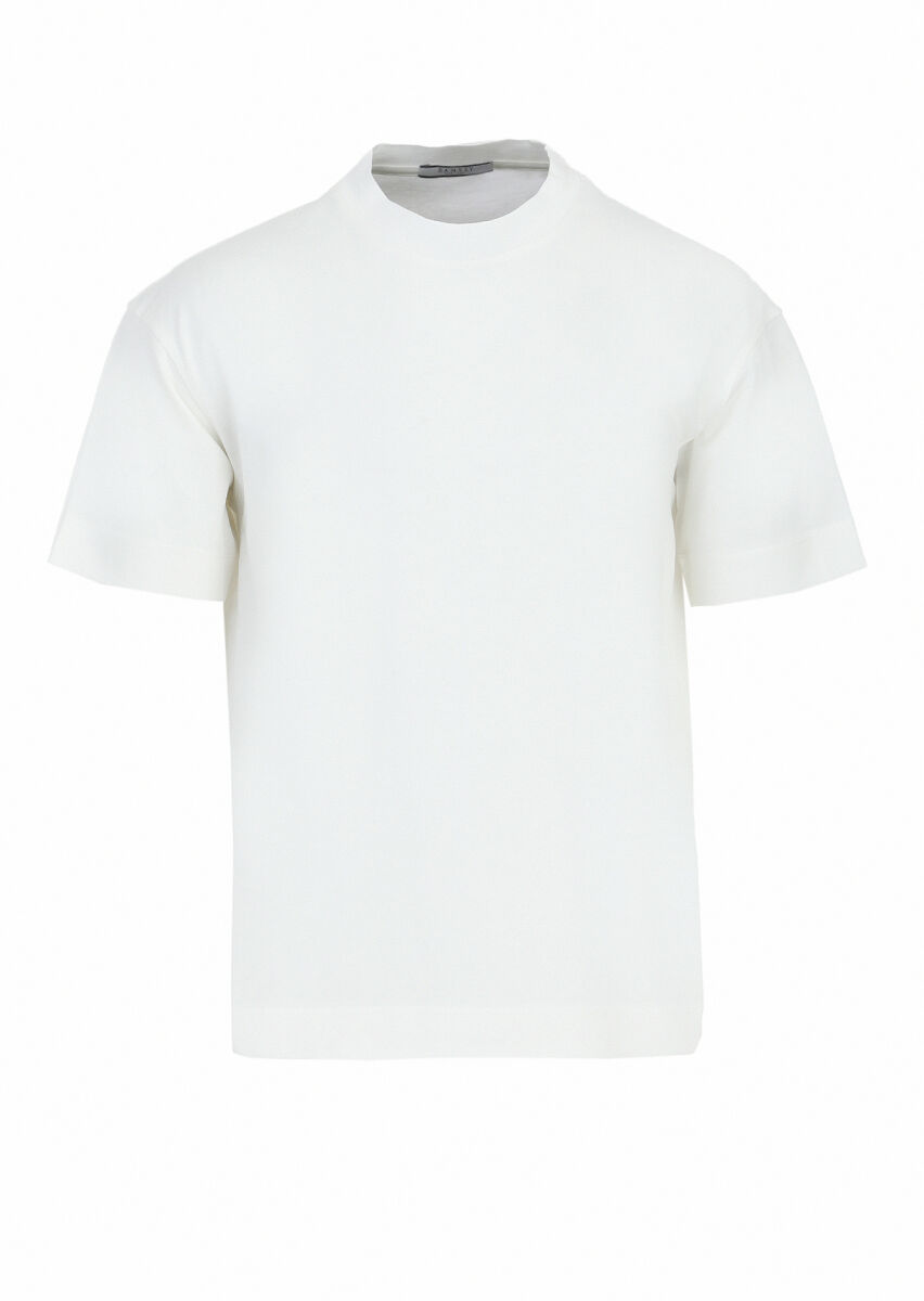 Ecru Plain Crew Neck 100% Cotton T-Shirt - 7