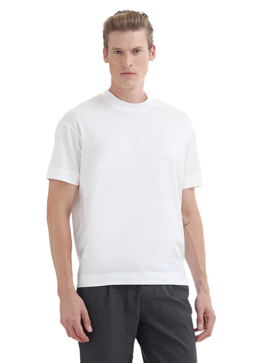 Ecru Plain Crew Neck 100% Cotton T-Shirt 