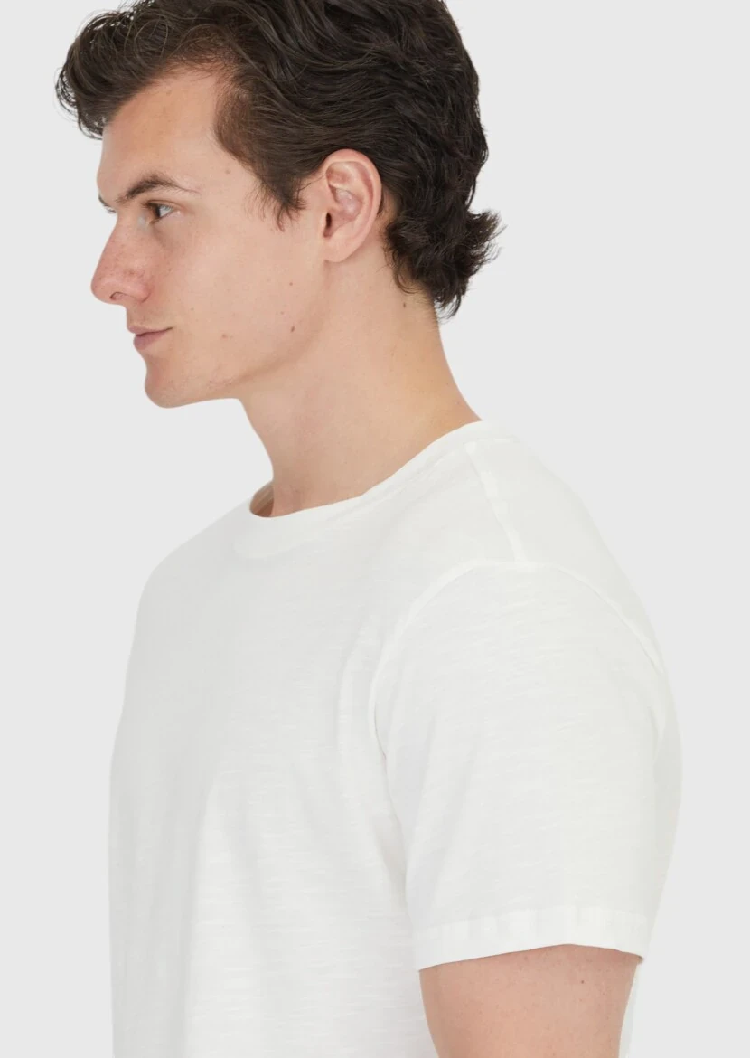 Ecru Plain Crew Neck 100% Cotton T-Shirt - 4