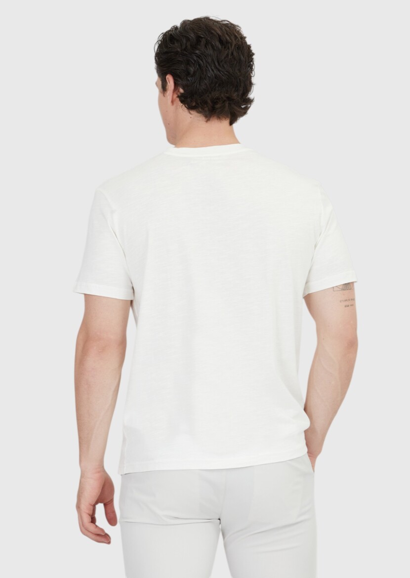 Ecru Plain Crew Neck 100% Cotton T-Shirt 