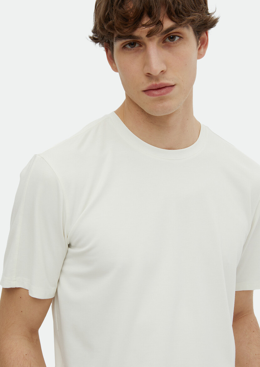 Ecru Plain Crew Neck T-Shirt 