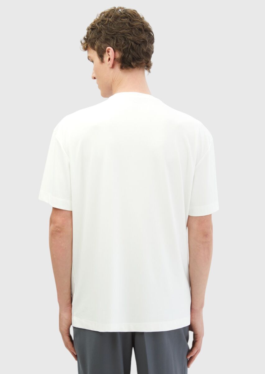 Ecru Plain Crew Neck T-Shirt - 4