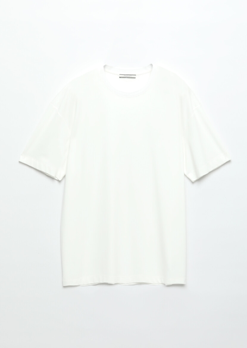 Ecru Plain Crew Neck T-Shirt - 5