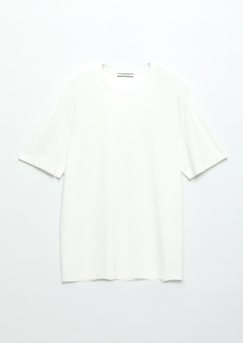 Ecru Plain Crew Neck T-Shirt - 5