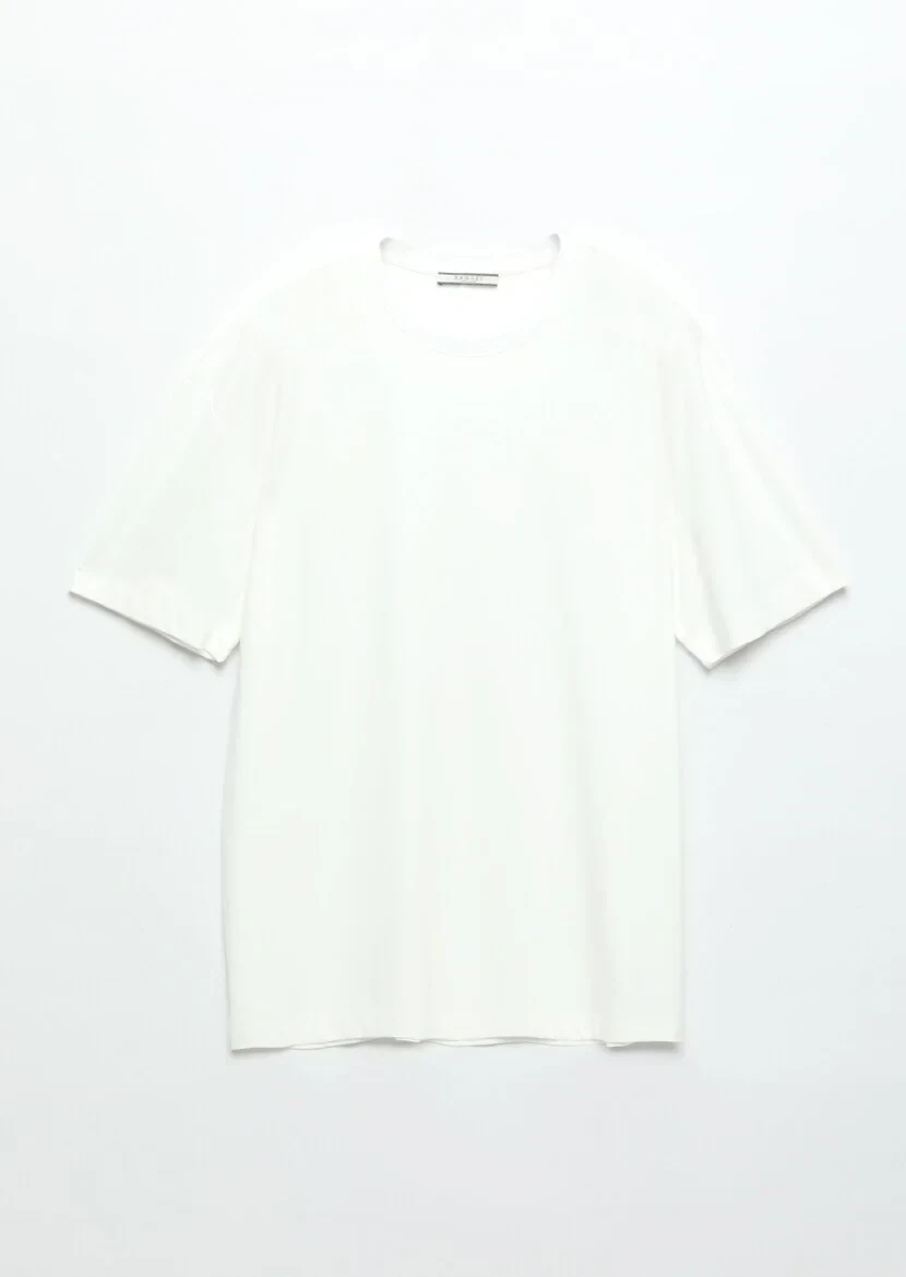 Ecru Plain Crew Neck T-Shirt - 5