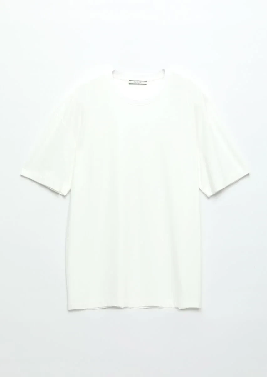 Ecru Plain Crew Neck T-Shirt - 5