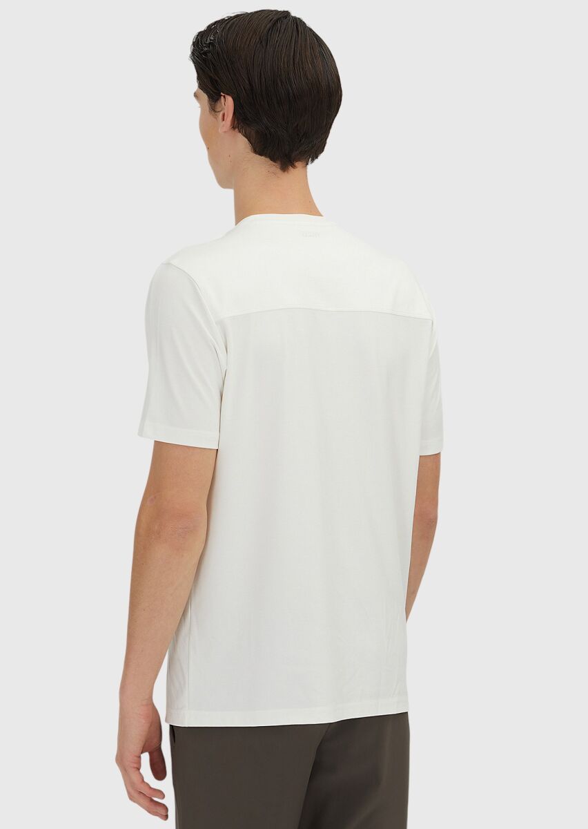 Ecru Plain Crew Neck T-Shirt - 4