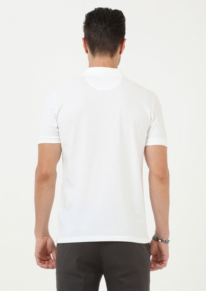 Ecru Plain Polo Neck 100% Cotton T-Shirt - 5