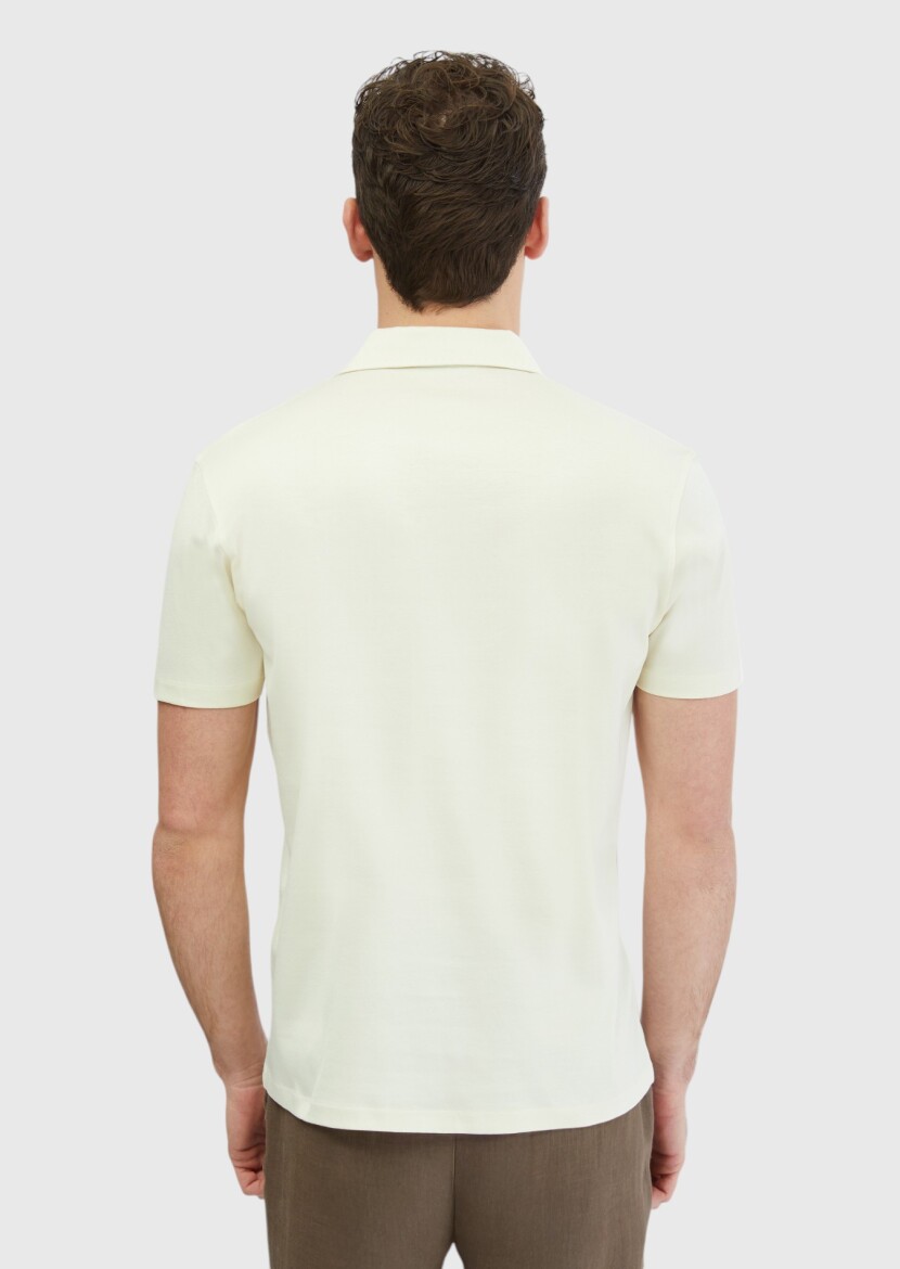 Ecru Plain Polo Neck 100% Cotton T-Shirt 