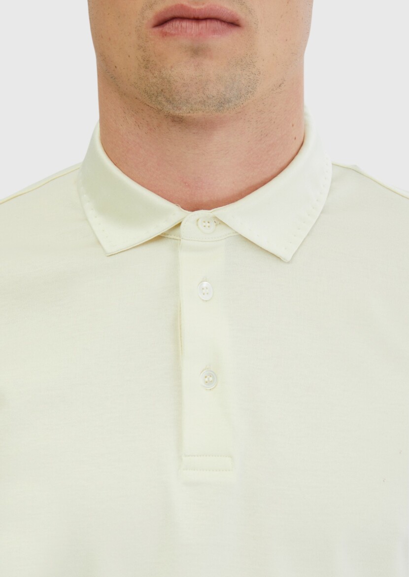 Ecru Plain Polo Neck 100% Cotton T-Shirt - 4