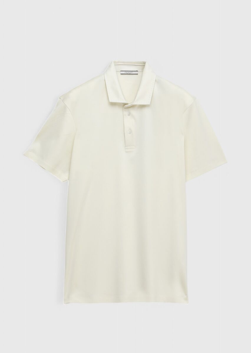 Ecru Plain Polo Neck 100% Cotton T-Shirt - 5
