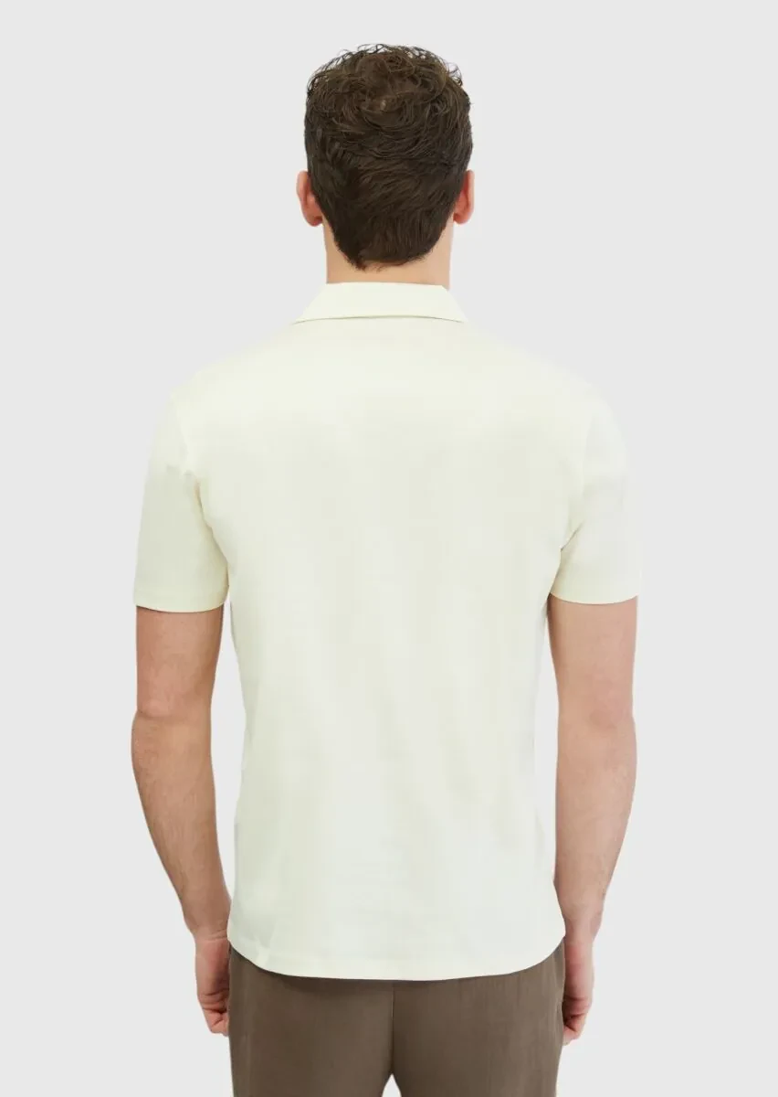 Ecru Plain Polo Neck 100% Cotton T-Shirt - 2