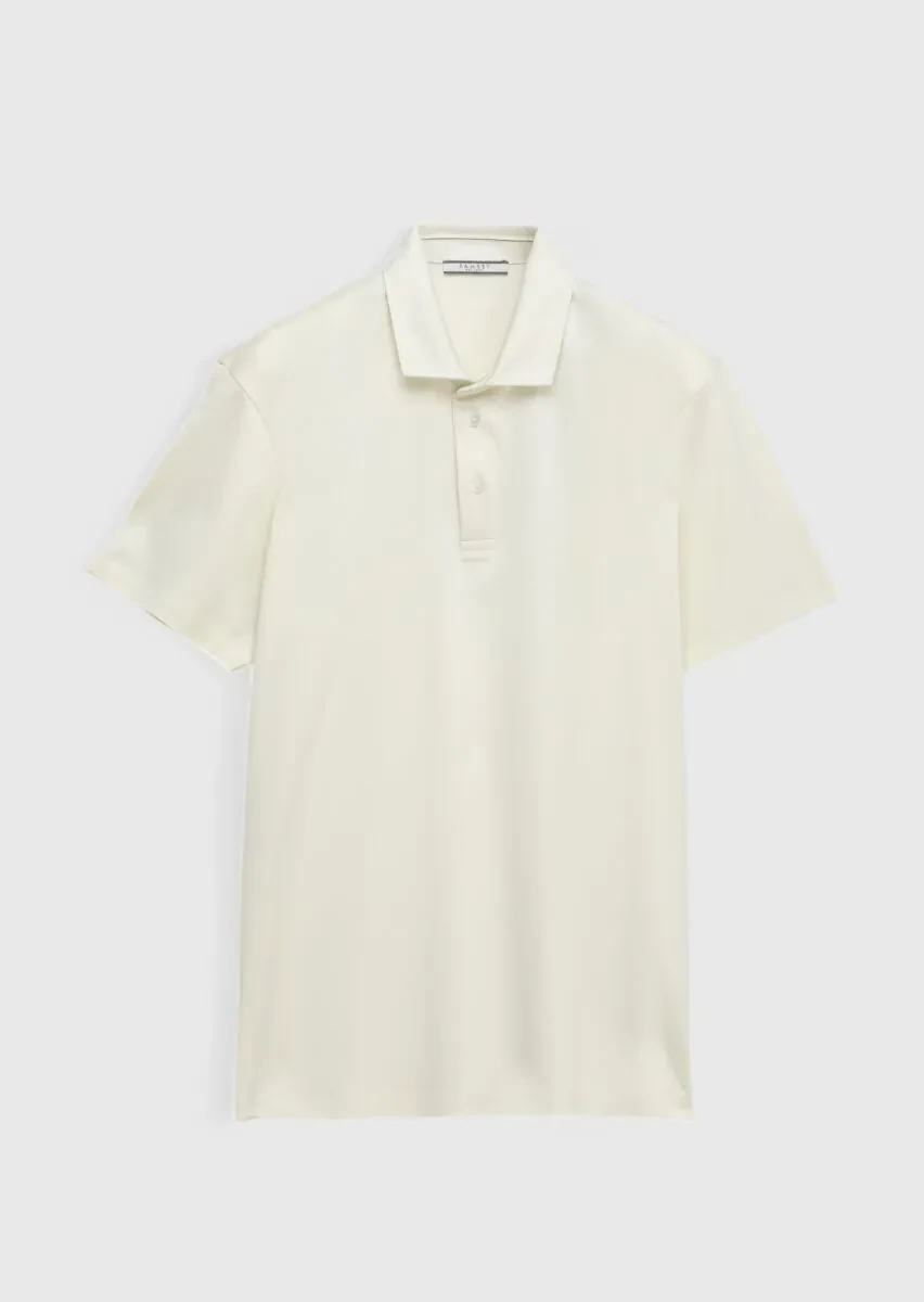 Ecru Plain Polo Neck 100% Cotton T-Shirt - 1