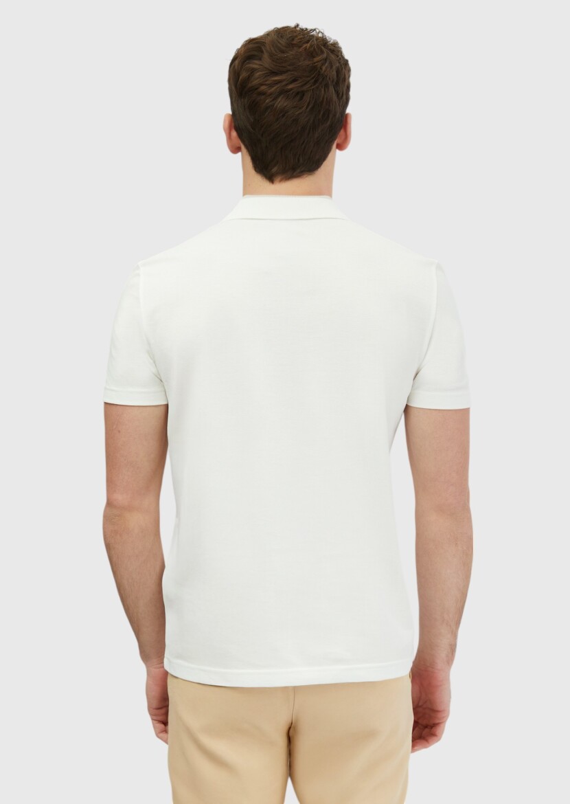 Ecru Plain Polo Neck 100% Cotton T-Shirt - 5