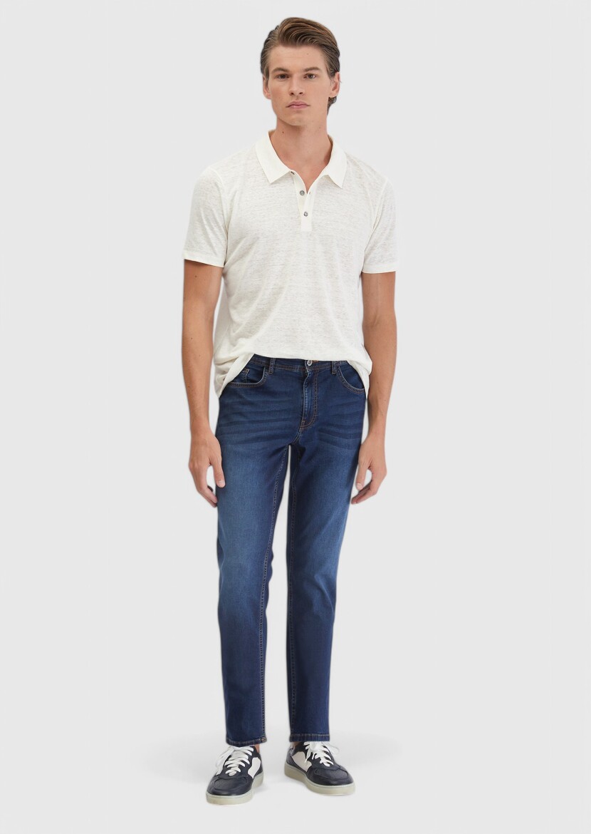 Ecru Plain Polo Neck 100% Linen T-Shirt 
