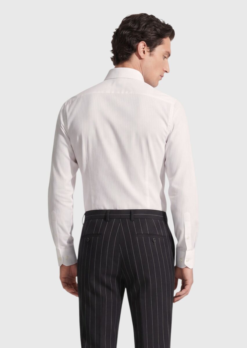 Ecru Plain Regular Fit Long Weaving Classical Silk Blended Shirt - 4