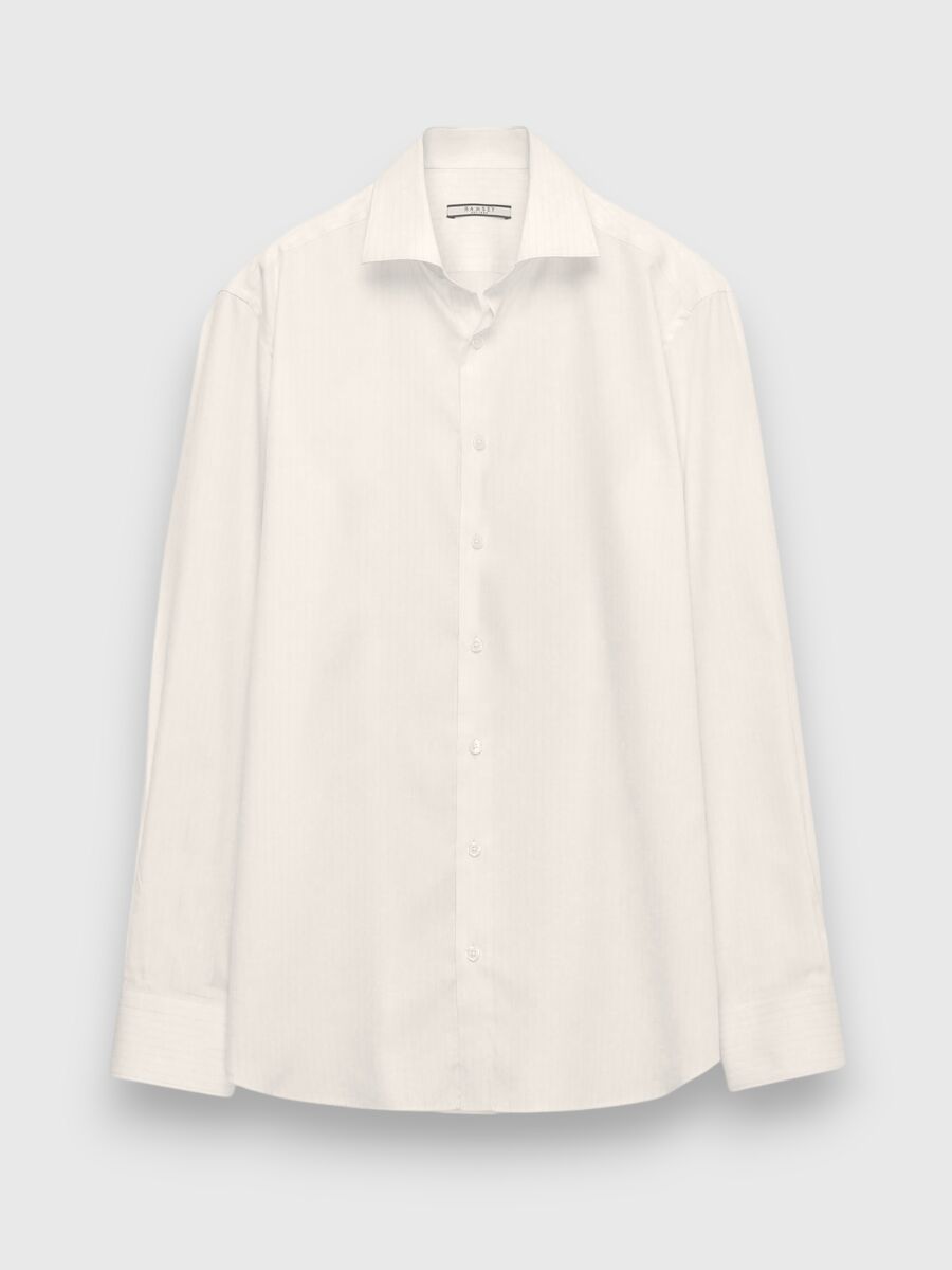 Ecru Plain Regular Fit Long Weaving Classical Silk Blended Shirt - 5