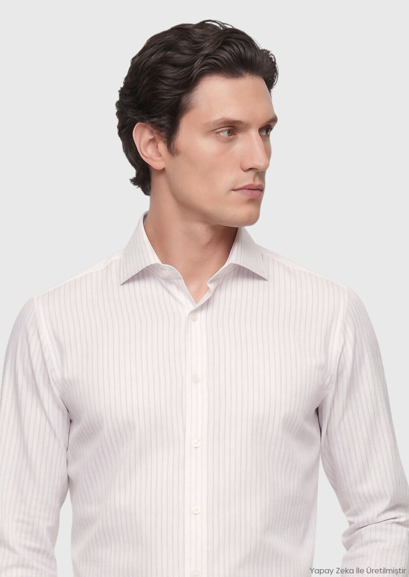 Ecru Plain Regular Fit Long Weaving Classical Silk Blended Shirt - RAMSEY
