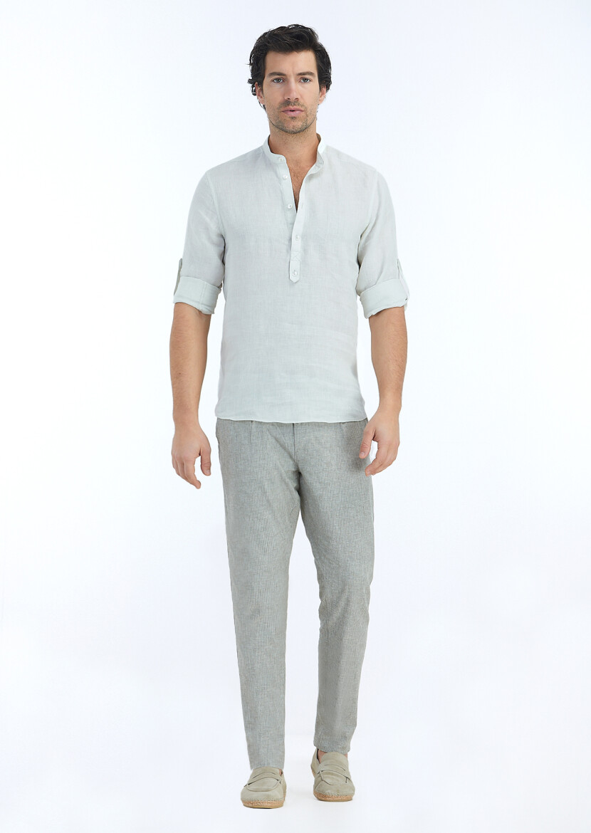 Ecru Plain Regular Fit Weaving Casual 100% Linen Shirt 