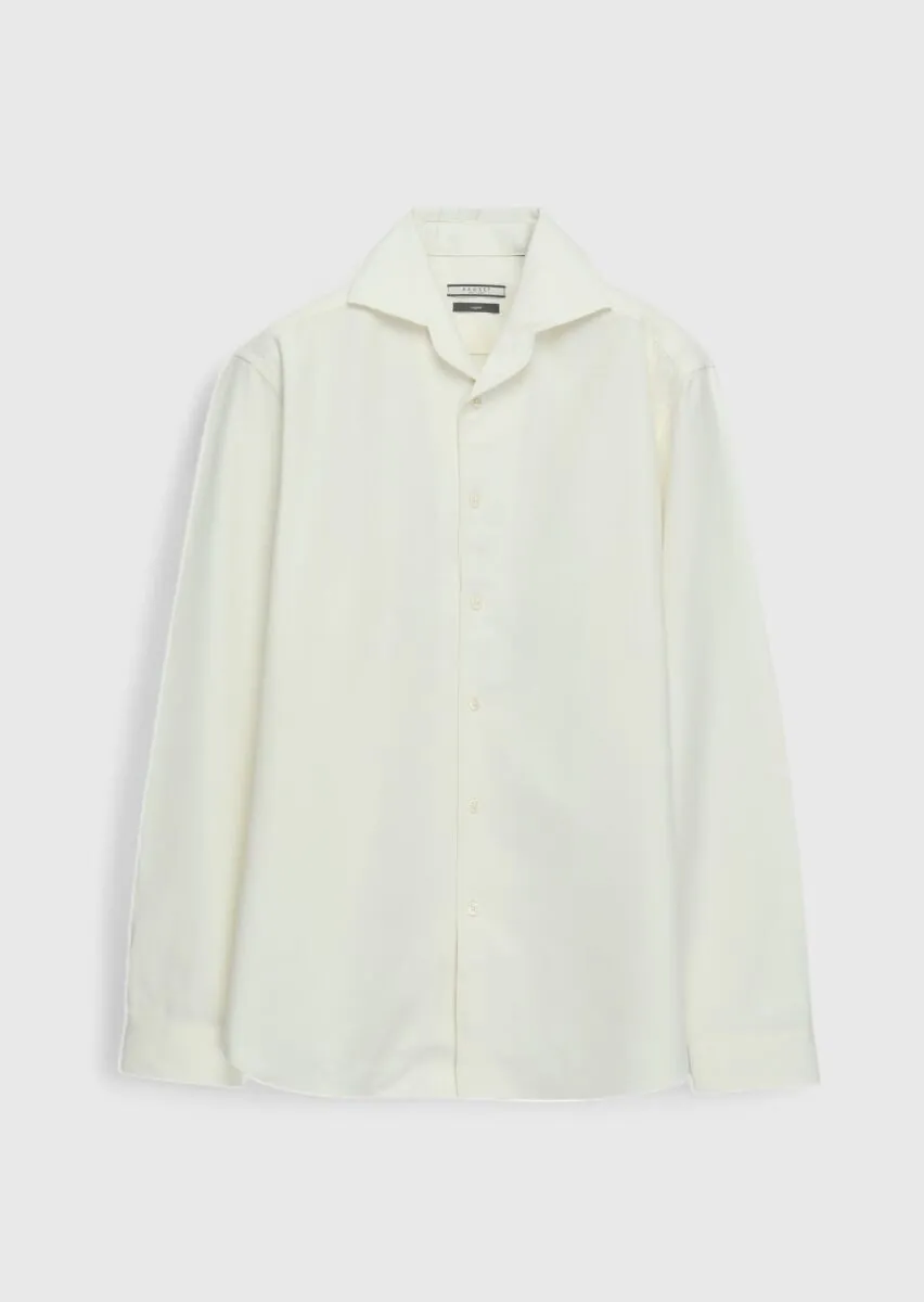 Ecru Plain Regular Fit Weaving Casual Cotton Blended Shirt - 1