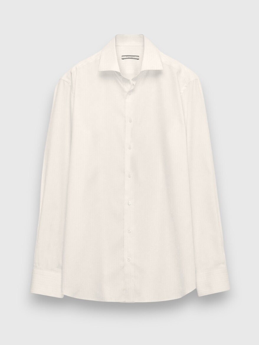 Ecru Plain Regular Fit Weaving Classical Silk Blended Shirt - 5