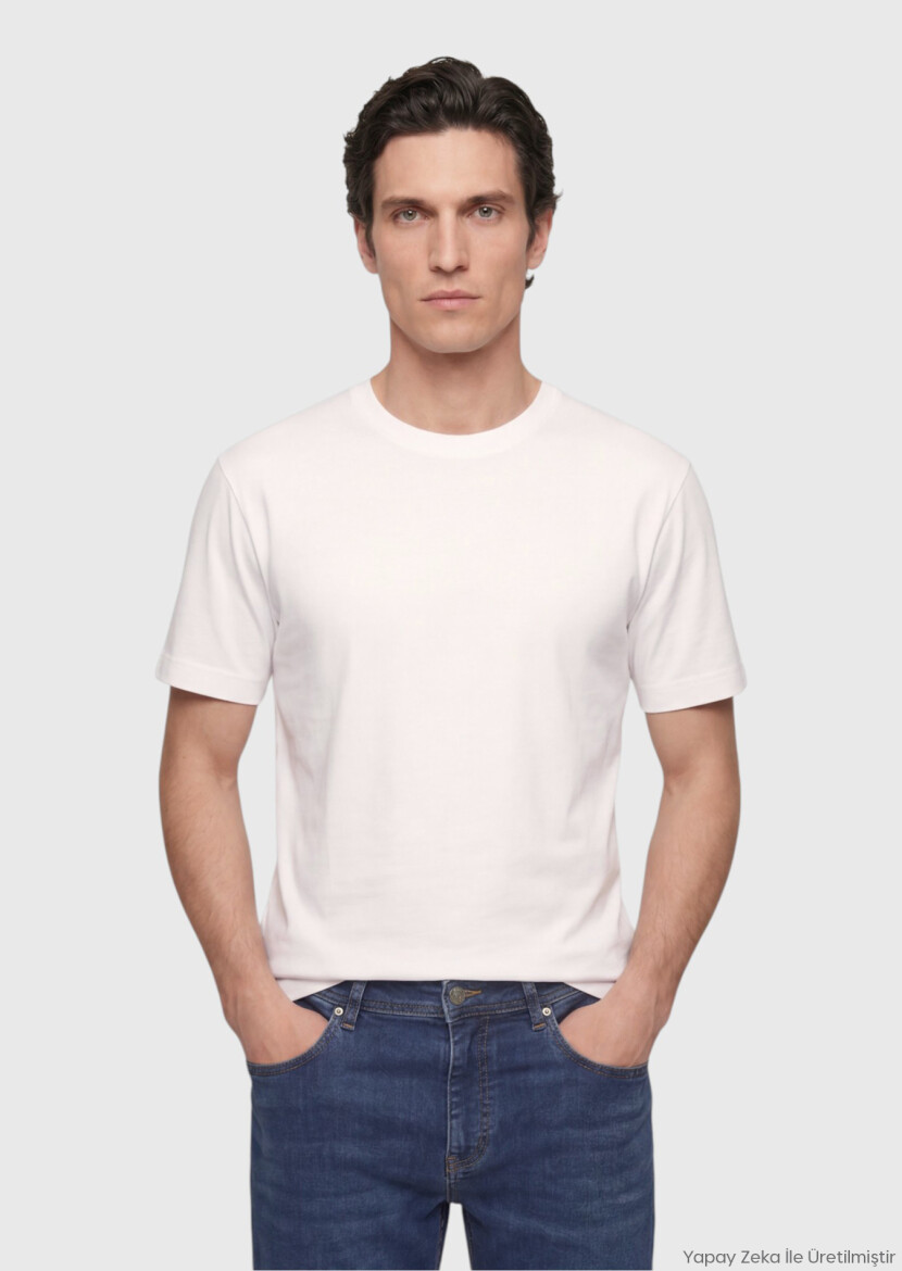 Ecru Plain Silk Blended T-Shirt - RAMSEY