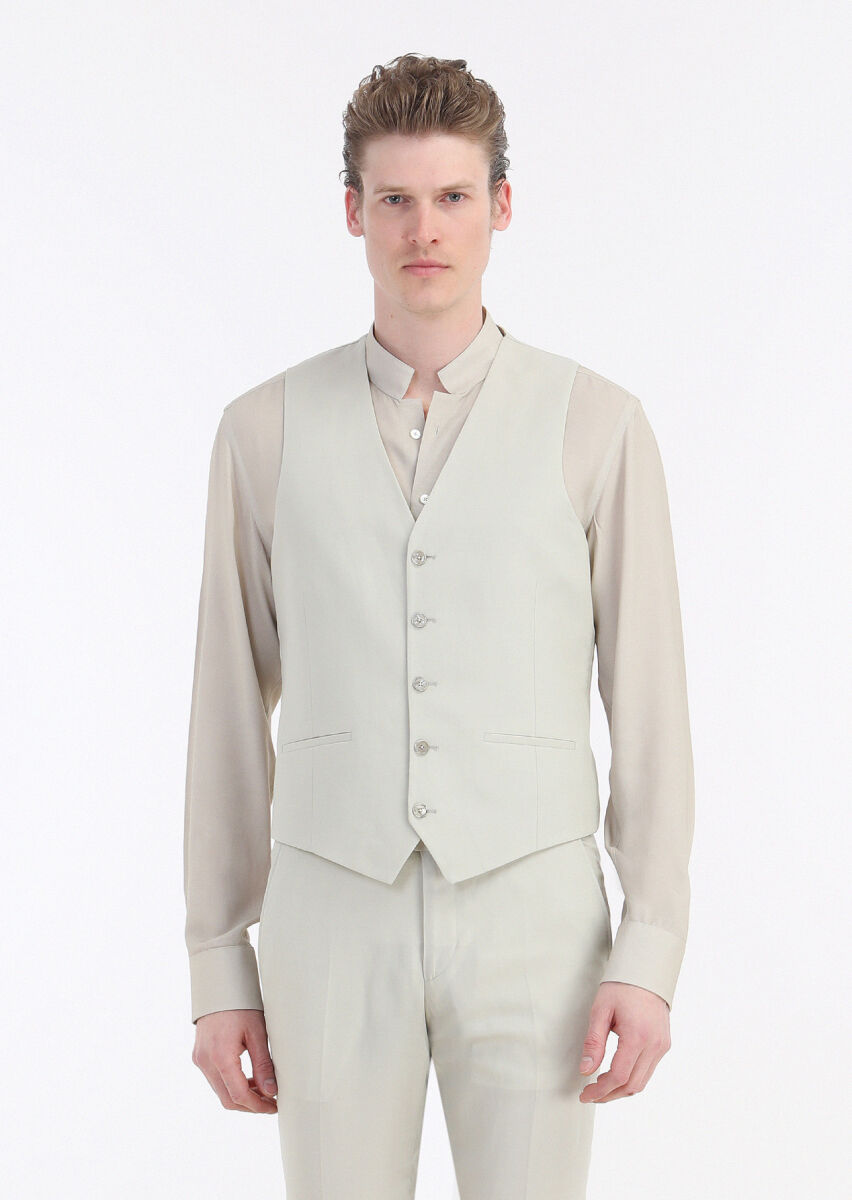 Ecru Plain Slim Fit Weaving Classical Shirt - 4