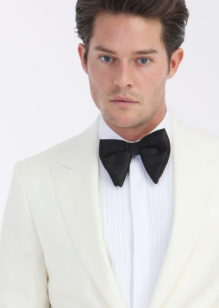 Ecru Plain Thin&Taller Slim Fit Double Breasted Collar Weaving Tuxedo - 4