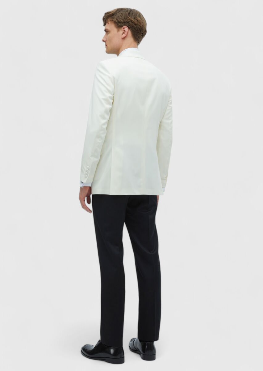 Ecru Plain Thin&Taller Slim Fit Shawl Collar Weaving Tuxedo - 6