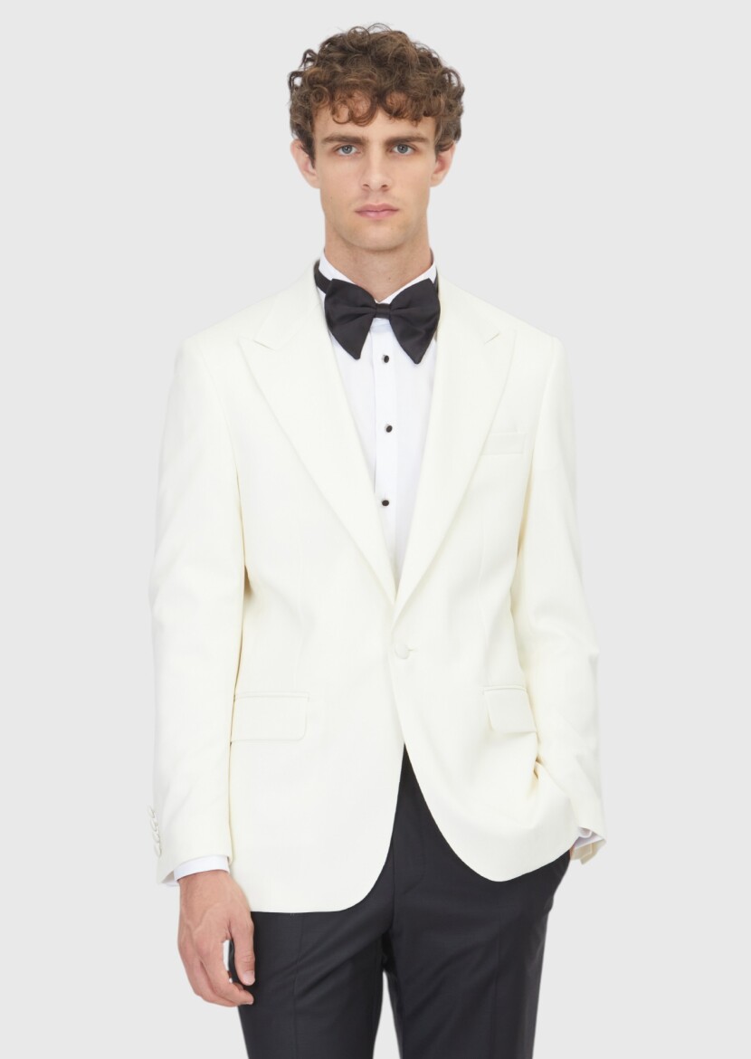 Ecru Plain Thin&Taller Slim Fit Shawl Collar Weaving Tuxedo - RAMSEY