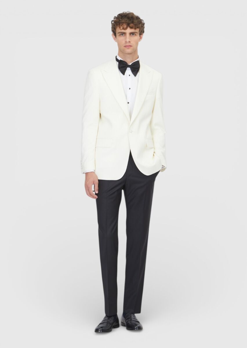 Ecru Plain Thin&Taller Slim Fit Shawl Collar Weaving Tuxedo - 2