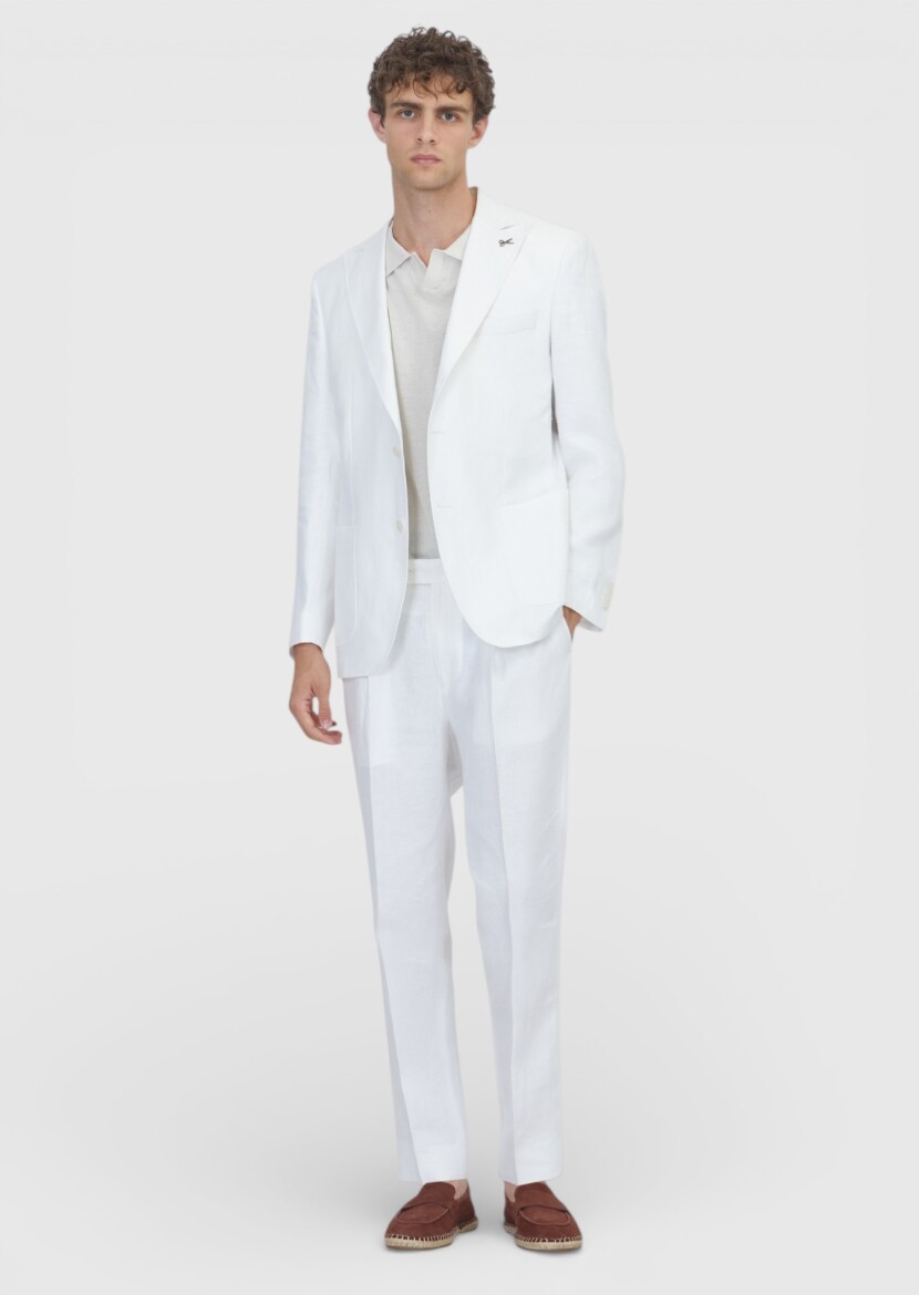 Ecru Plain Zeroweight Slim Fit 100% Linen Suit - RAMSEY