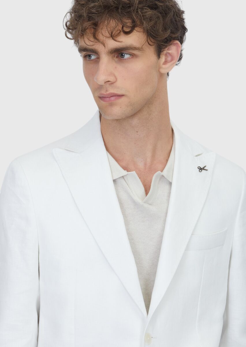 Ecru Plain Zeroweight Slim Fit 100% Linen Suit - 4