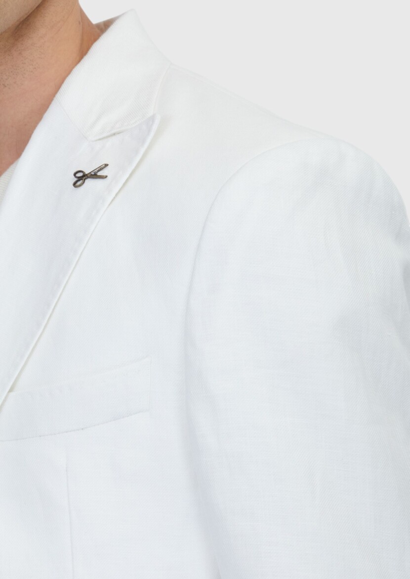 Ecru Plain Zeroweight Slim Fit 100% Linen Suit - 5