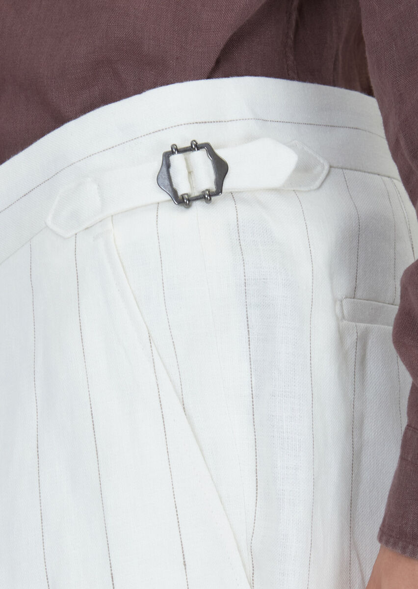 Ecru Plain Zeroweight Slim Fit 100% Linen Suit - 5