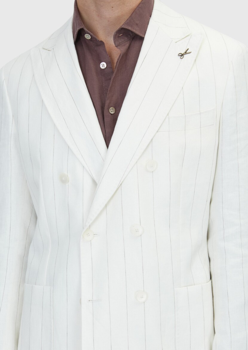 Ecru Plain Zeroweight Slim Fit 100% Linen Suit - 5