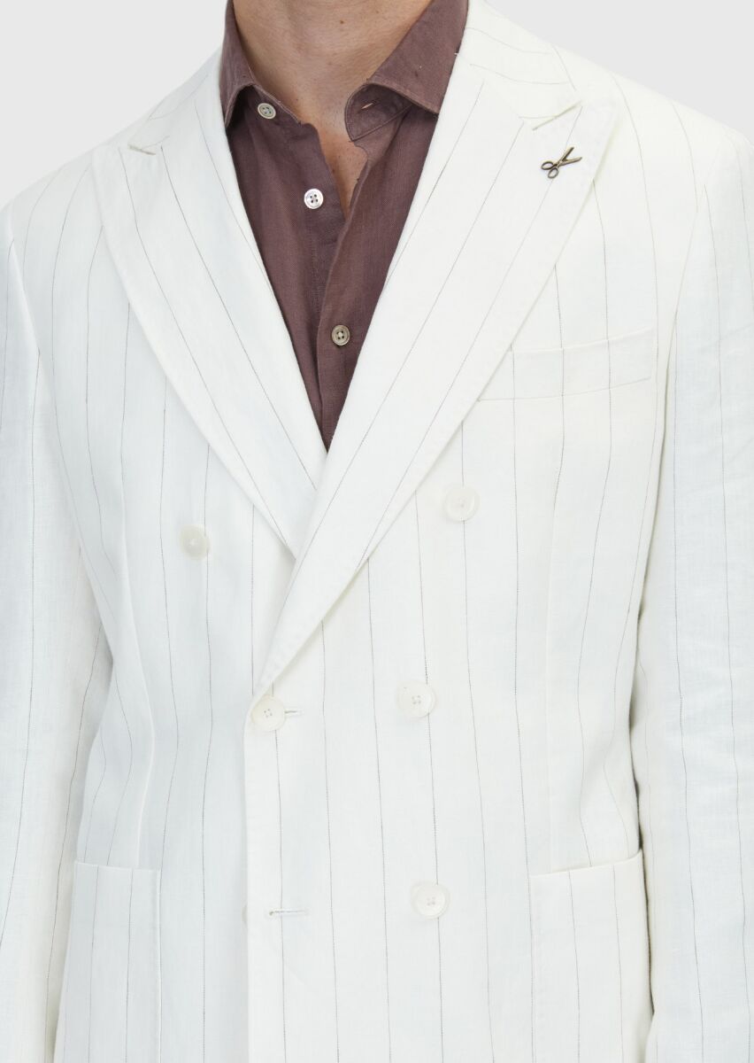 Ecru Plain Zeroweight Slim Fit 100% Linen Suit - 5