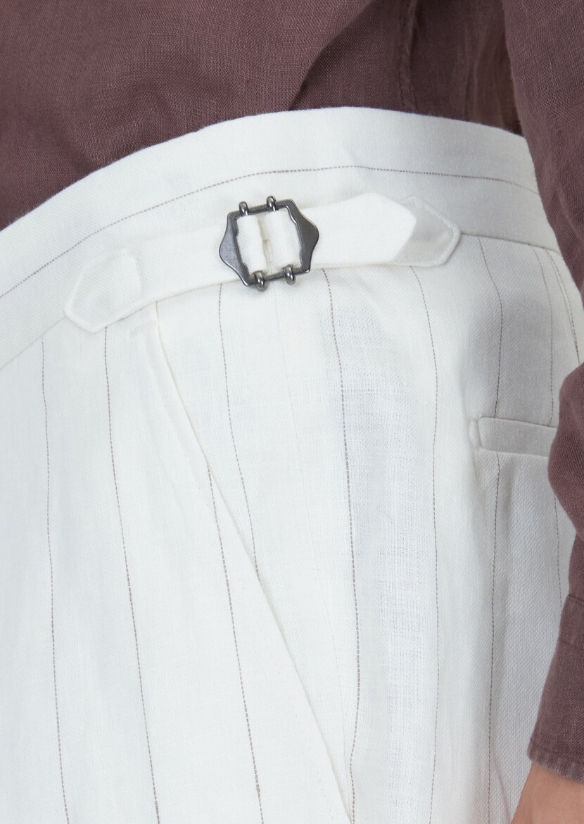 Ecru Plain Zeroweight Slim Fit 100% Linen Suit - 6