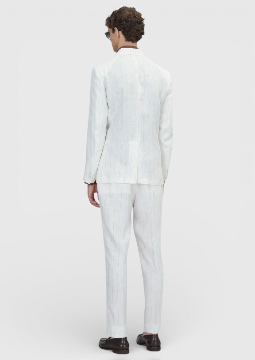 Ecru Plain Zeroweight Slim Fit 100% Linen Suit - 7