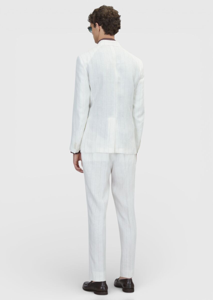 Ecru Plain Zeroweight Slim Fit 100% Linen Suit - 7
