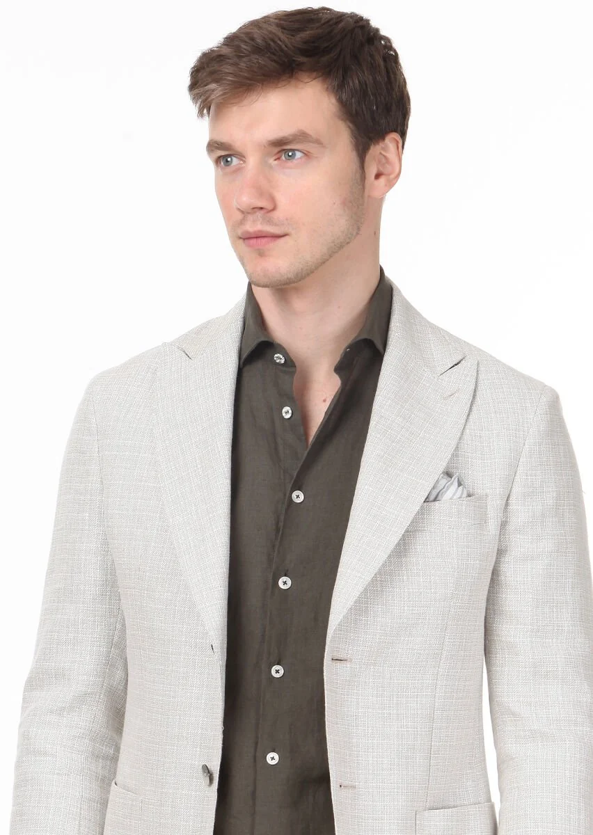 Ecru Plain Zeroweight Slim Fit Cotton Blended Jacket - 2