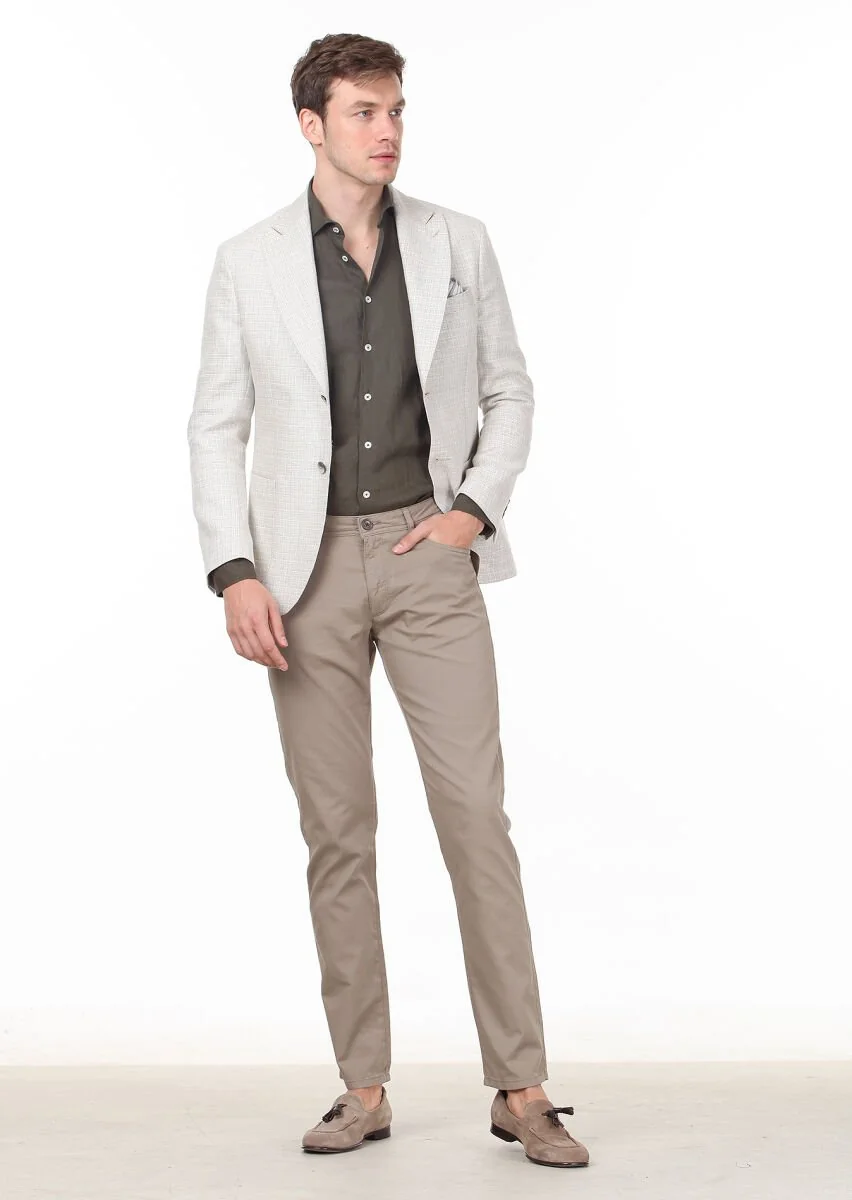 Ecru Plain Zeroweight Slim Fit Cotton Blended Jacket - 3