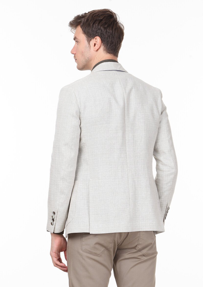 Ecru Plain Zeroweight Slim Fit Cotton Blended Jacket - 4