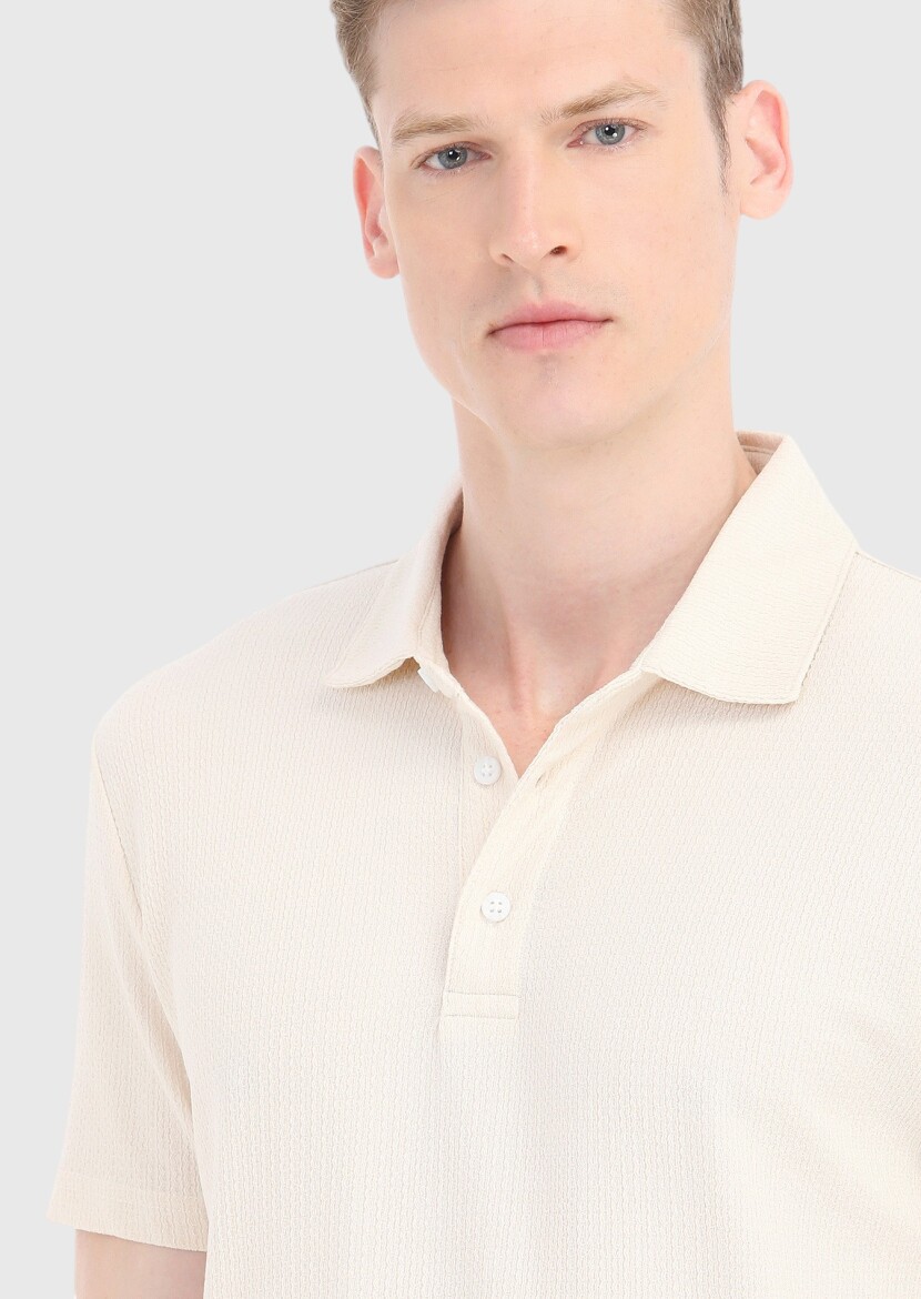 Ecru Polo Neck T-Shirt - 3