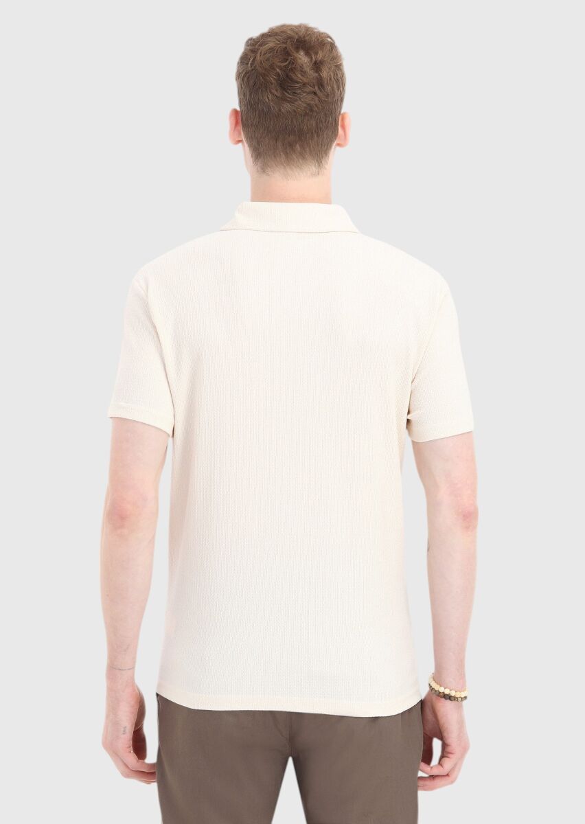 Ecru Polo Neck T-Shirt - 4